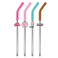 4-Pack Disco Cowboy Charm Stainless Steel Straw Set