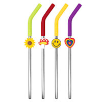 4-Pack Mushroom Charm Stainless Steel Straw Set