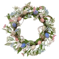 Providence Pink, Blue, White & Teal Floral Egg Wreath, 22"