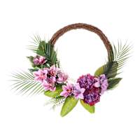 Purple Flowers Half Wreath, 22"