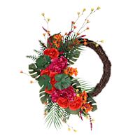 Red Flowers Half Wreath, 22"