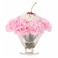 Pink Flower Arrangement in Glass Vase with Cherry