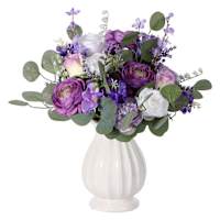 Purple Flower Arrangement in Ceramic Vase, 15.8"