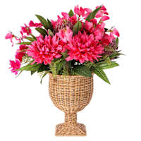Pink Flower Arrangement in Woven Pot, 20"