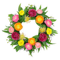 Ranunculus & Powder Puff Spiral Vine Wreath, 22"