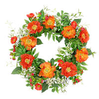 Dark Orange Poppy Wreath, 24"