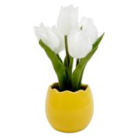 Homespun Easter White Tulips in Yellow Ceramic Egg Shaped Pot, 8 "