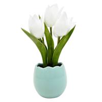 Homespun Easter White Tulips in Blue Ceramic Pot, 8"