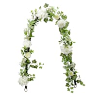 White Rose, Hyrdangea & Leaves Garland, 72"
