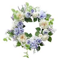 Blue & White Rose & Hydrangea Wreath, 23"