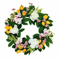 Yellow Tulip & White Peony Wreath, 24"