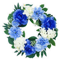 Blue & White Flower Wreath, 24"