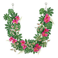 Pink Orchid with Mixed Tropical Leaves Garland, 72"