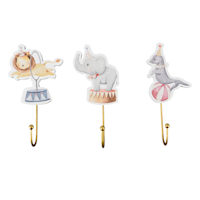 Set of 3 Circus Animal Wall Hooks, 4x7