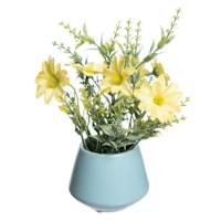 Yellow Daisy in Blue Ceramic Pot, 9"