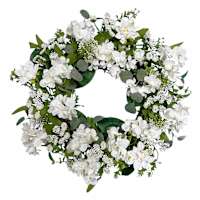 White Hydrangea & Leaves Wreath, 22"