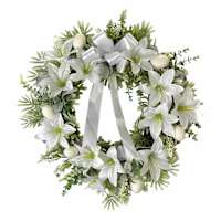 White Lily Wreath with Bow, 21"
