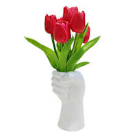 Red Real-Feel Tulips in Hand Shaped Ceramic Pot, 12"
