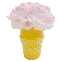Pink Peony with Ice Cream Cone Vessel, 6"