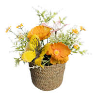 Orange Poppy & Yellow Butterfly in Basket, 10"