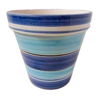 Hand Painted Blue Stripe Spanish Outdoor Planter, Medium