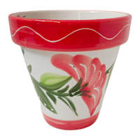 Hand Painted Spanish Red Floral Outdoor Planter, Large