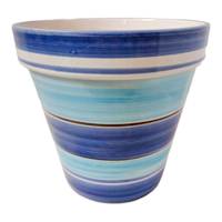 Hand Painted Spanish Blue Stripe Outdoor Planter, Large