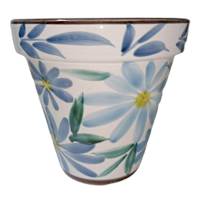 Hand Painted Spanish Blue Daisy Outdoor Planter, Medium