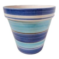 Hand Painted Spanish Blue Stripe Outdoor Planter, Small