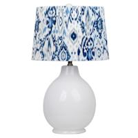 White Ceramic Medium Table Lamp with Blue Ikat Shade, 25"