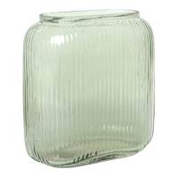Green Rectangle Ribbed Vase, 7"