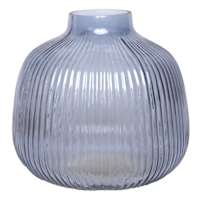 Blue Round Ribbed Glass Vase, 6"
