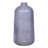 Blue Ribbed Narrow Opening Vase, 8.5"