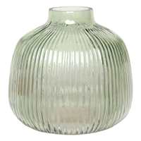 Green Round Ribbed Vase, 6"