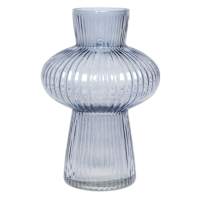 Blue Bubble Ribbed Glass Vase, 8.5"