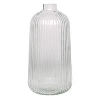 Clear Ribbed Narrow Opening Vase, 8.5"