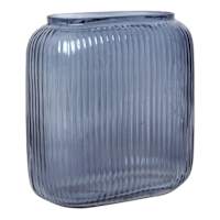 Blue Rectangle Ribbed Vase, 7"