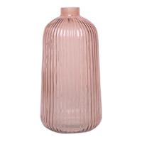 Pink Ribbed Narrow Opening Vase, 8.5"