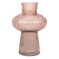 Pink Bubble Ribbed Glass Vase, 8.5"