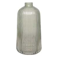Green Ribbed Narrow Opening Vase, 8.5"