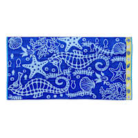 Blue Seahorse Jacquard Velour Beach Towel, 34x64