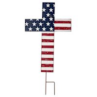 Patriotic Metal Cross Solar Yard Stake, 32"