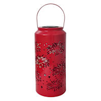 LED Solar Red Metal Lantern, 13.5"