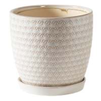 Cream Printed Outdoor Planter with Saucer, 12"