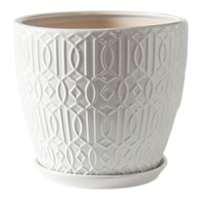 Embossed White Outdoor Ceramic Planter with Saucer, Large