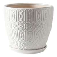 Embossed Tan Outdoor Ceramic Planter with Saucer, Large
