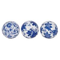 Providence 3-Piece Blue Ceramic Chinoiserie Orbs, 4"