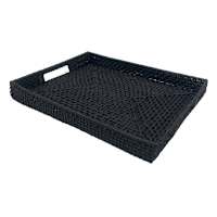 Black Rectangle Rattan Tray, 17x12