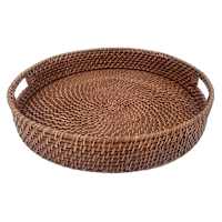 Brown Round Rattan Tray, 17.3"