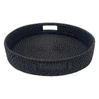 Black Round Rattan Tray, 17.3"